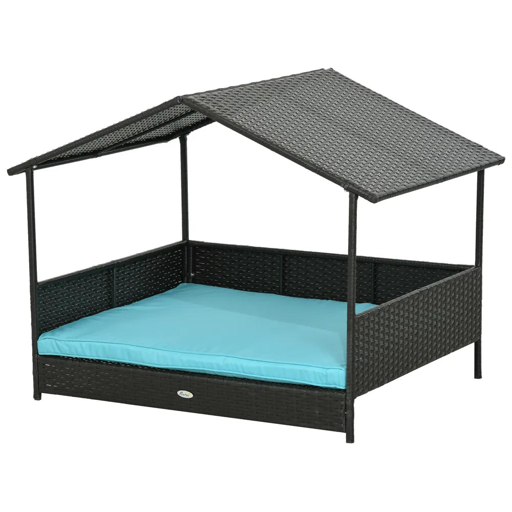 Wicker Dog House with Soft Cushion for Comfort – Blue