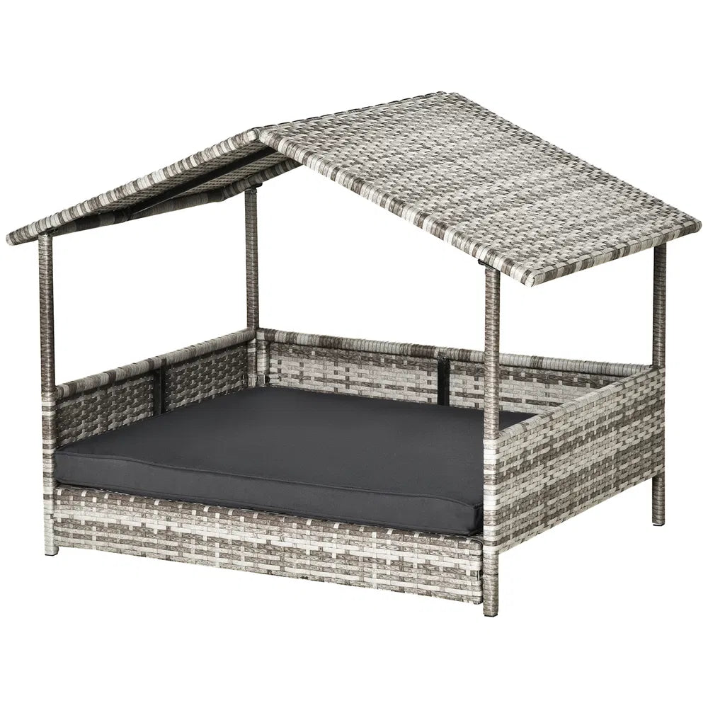 Wicker Pet House Dog Bed for Indoor and Outdoor Comfort – Dark Grey