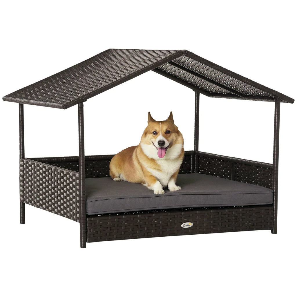 Wicker Pet House Dog Bed with Cushion