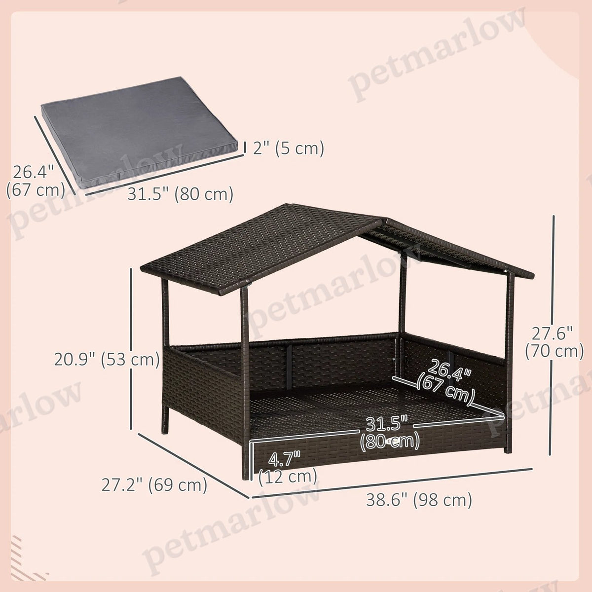 Wicker Pet House Dog Bed with Cushion – view 5