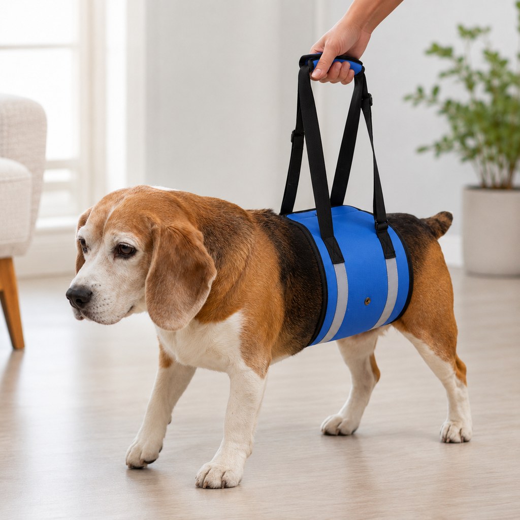 Wide EVA-Cushioned Belly Support Dog Lift Sling (Adjustable Straps) – Blue / S