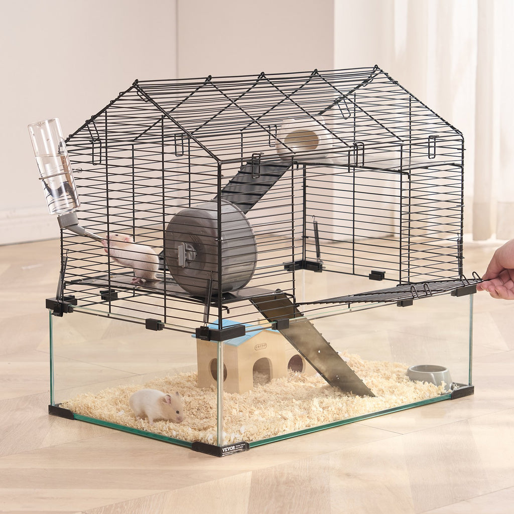 Wire Hamster Cage Habitat for Small Animals – Black