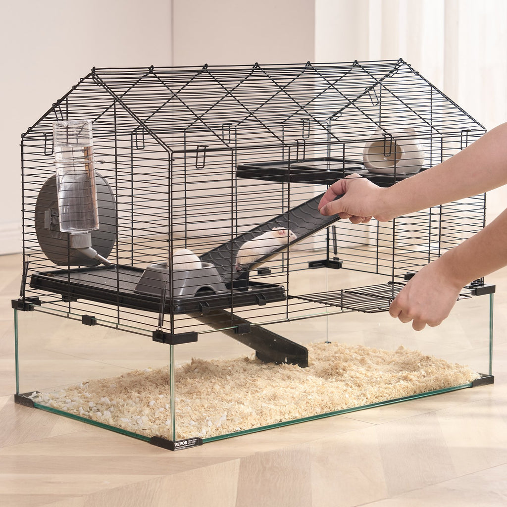 Wire Hamster Cage Habitat for Small Animals – Black