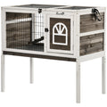 Wood Rabbit Hutch with Elevated Run for Small Animals – Coffee / 965x580x180 mm