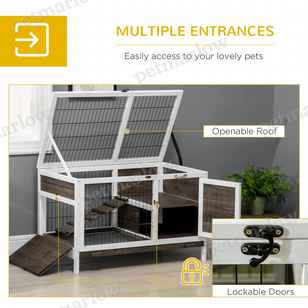 Wood Rabbit Hutch with Elevated Run for Small Animals – view 4