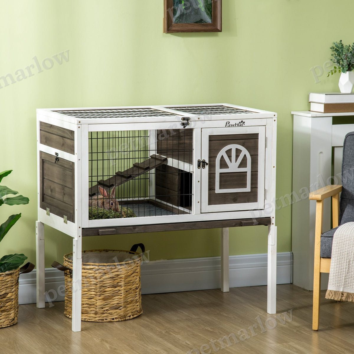 Wood Rabbit Hutch with Elevated Run for Small Animals – view 6