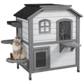 Wooden 2-Story Outdoor Cat House With Multiple Entrances – White / 890x740x157 mm