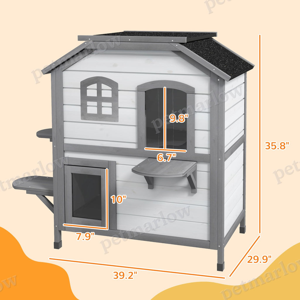 Wooden 2-Story Outdoor Cat House With Multiple Entrances – view 3