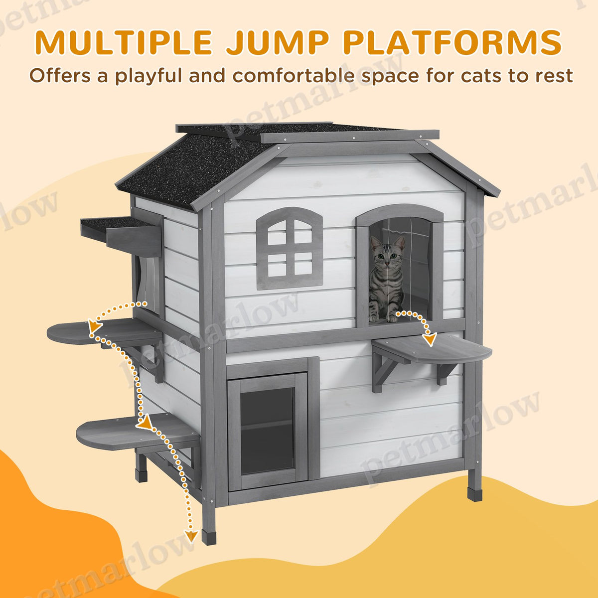 Wooden 2-Story Outdoor Cat House With Multiple Entrances – view 4