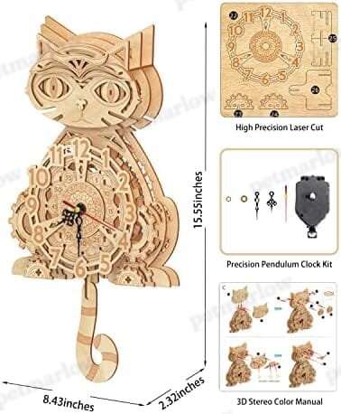 Wooden 3D Puzzles for Adults Model kit Cat Clock – view 3