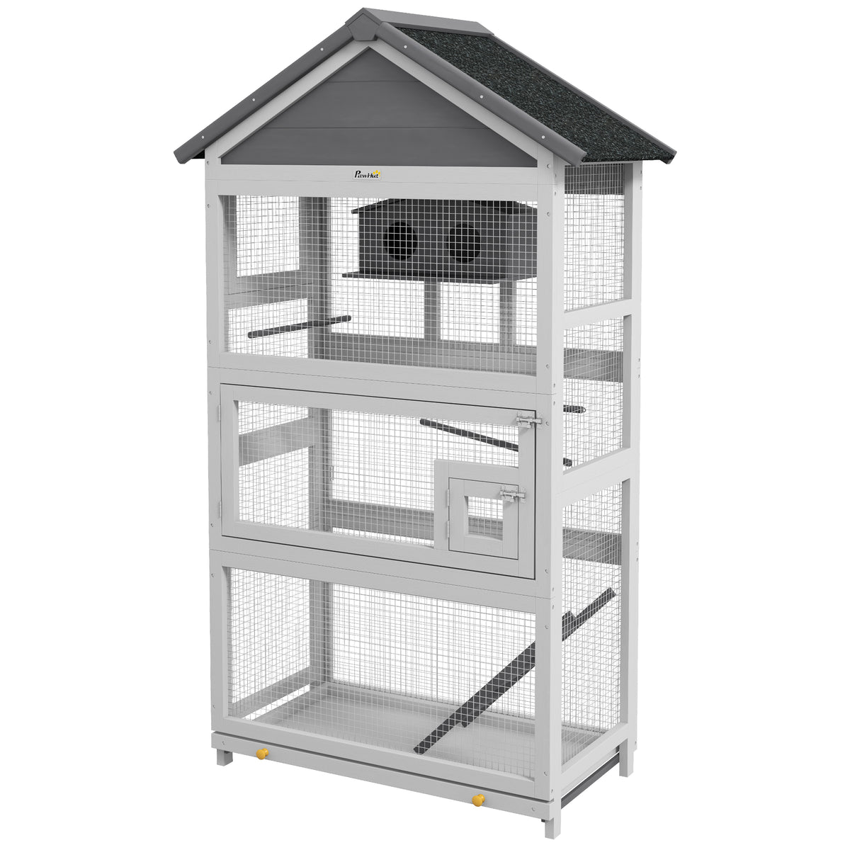 Wooden Bird Aviary with Slide-Out Tray for Finches and Parakeets – Gray / 865x300x540 mm