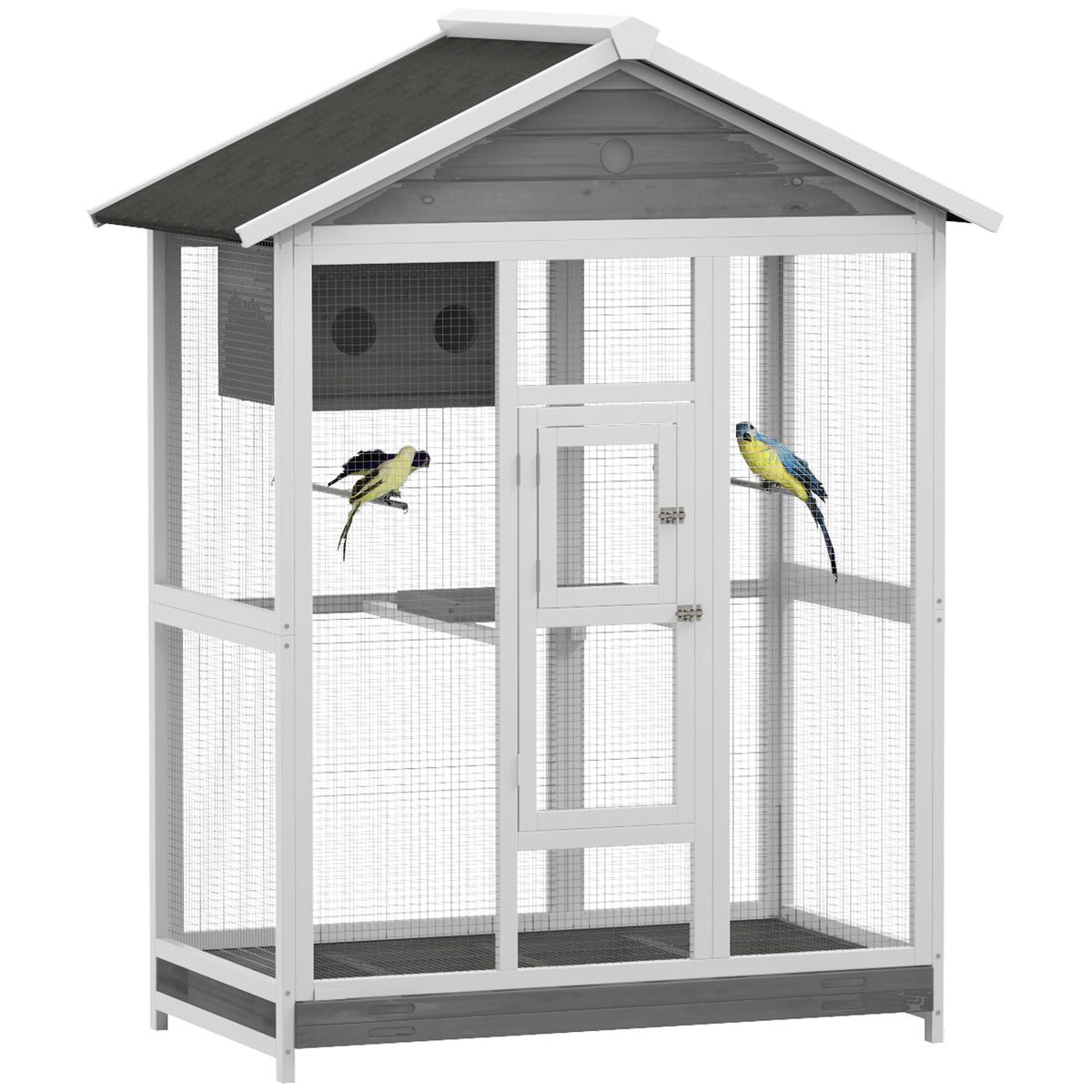Wooden Bird Cage Aviary with Perches and Slide-Out Tray – Gray / 1290x790x145 mm