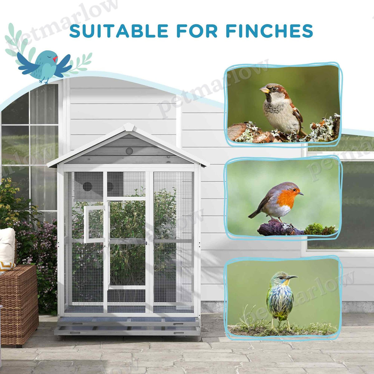 Wooden Bird Cage Aviary with Perches and Slide-Out Tray – view 3
