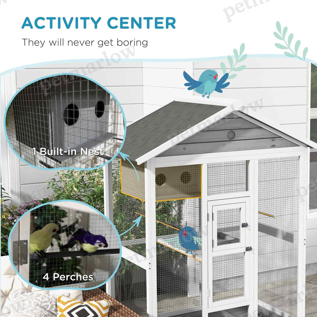 Wooden Bird Cage Aviary with Perches and Slide-Out Tray – view 6