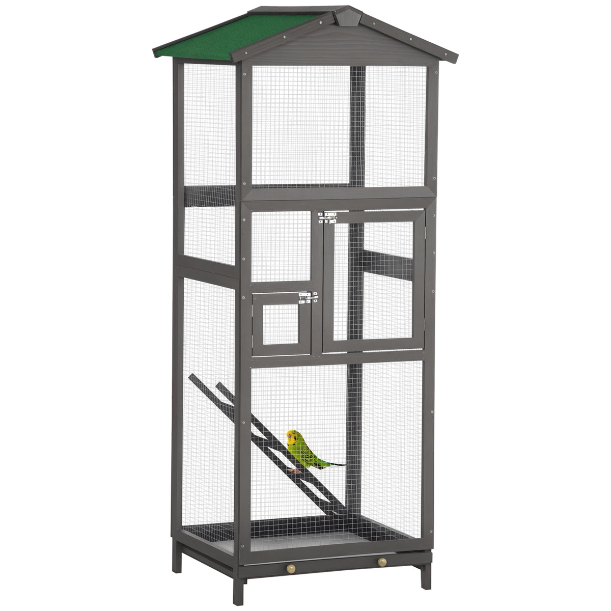 Wooden Bird Cage Outdoor Aviary House for Birds – Light Grey / 1080x215x645 mm