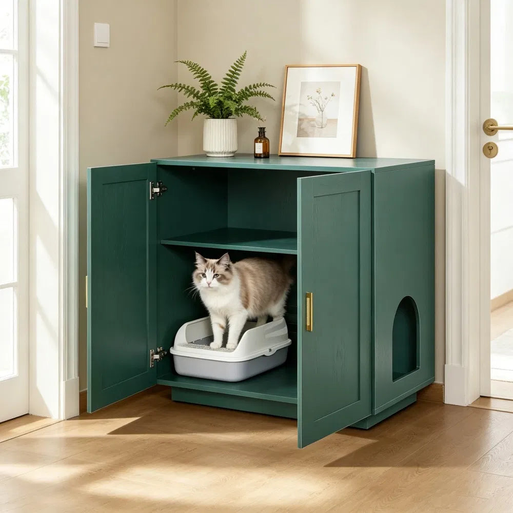 Wooden Cat Box Cabinet for Litter Box Enclosure
