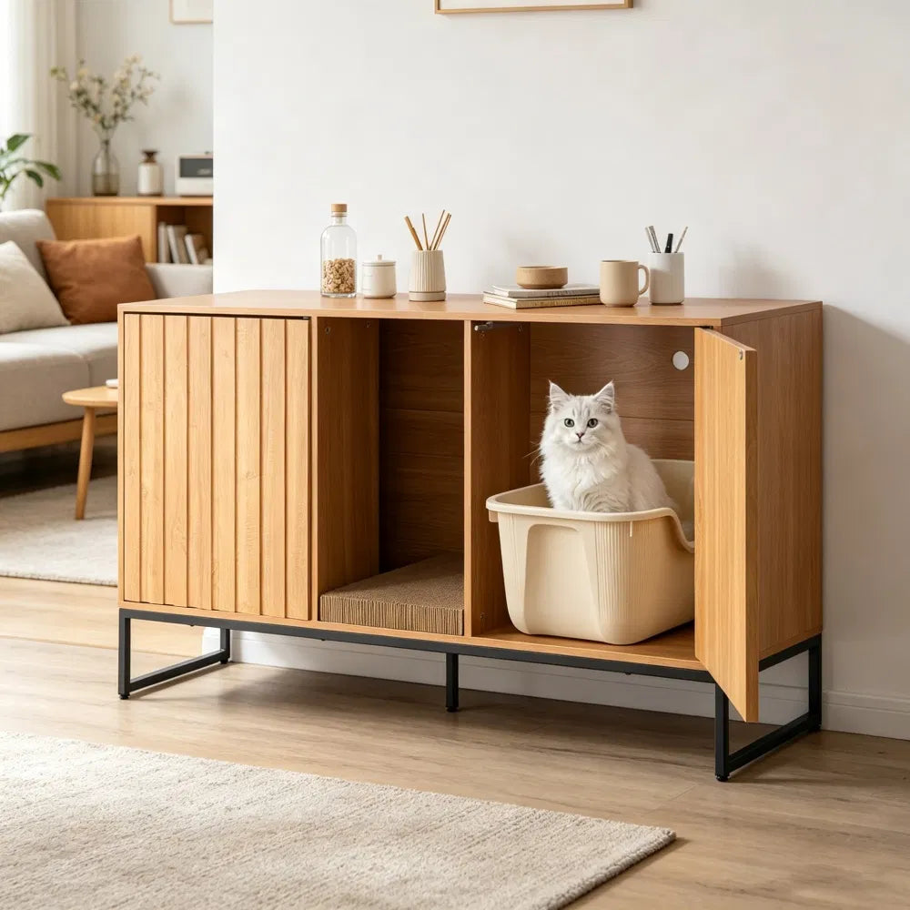 Wooden Cat Box Cabinet for Litter Box Storage – view 2