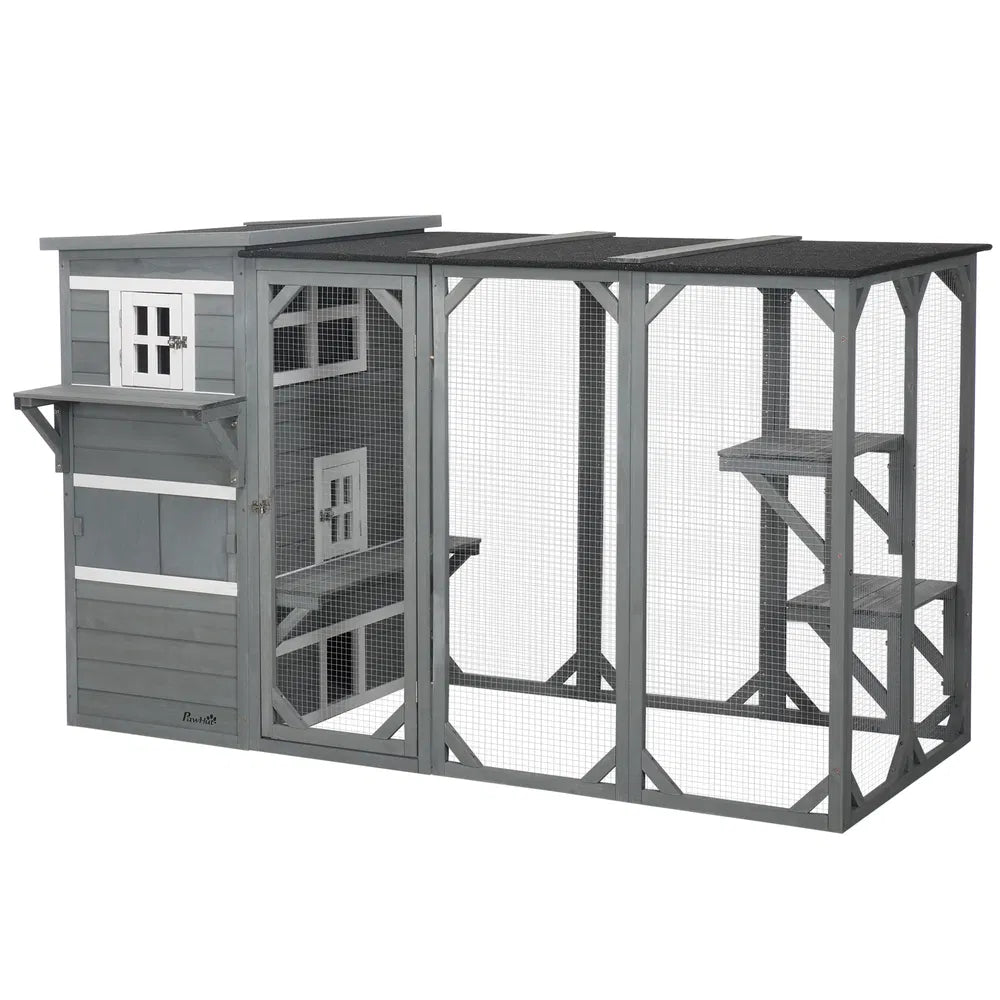 Wooden Cat Catio for Outdoor Use – Light Grey