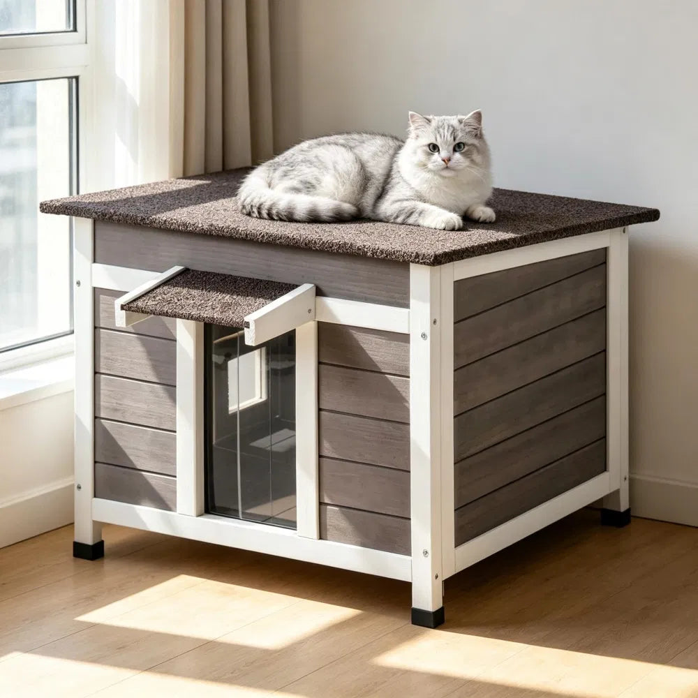 Wooden Cat House with Waterproof Protection and Easy Cleaning