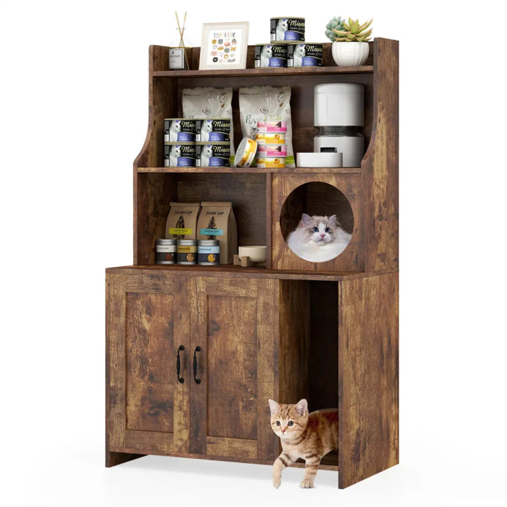 Wooden Cat Litter Box Enclosure with Storage – view 2