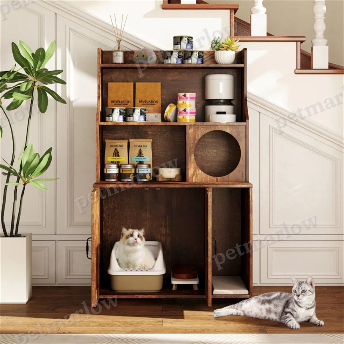 Wooden Cat Litter Box Enclosure with Storage – view 6
