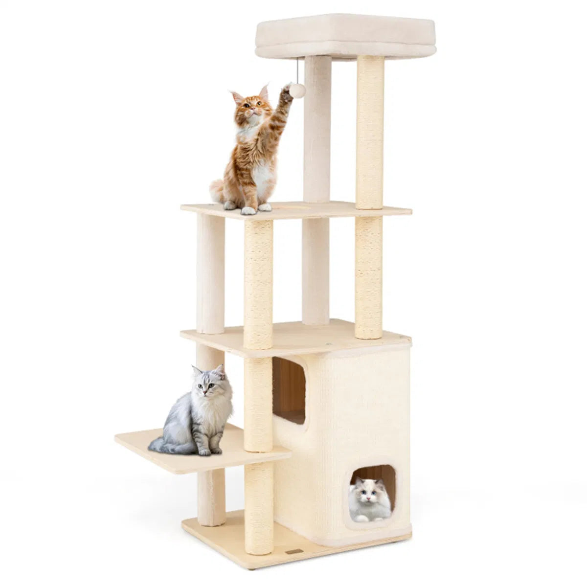 Wooden Cat Tree with 2-Story Condo and Scratching Posts