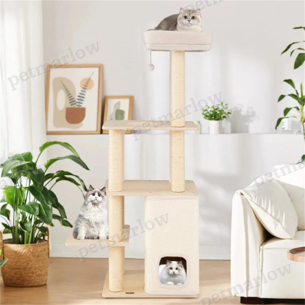 Wooden Cat Tree with 2-Story Condo and Scratching Posts – view 3