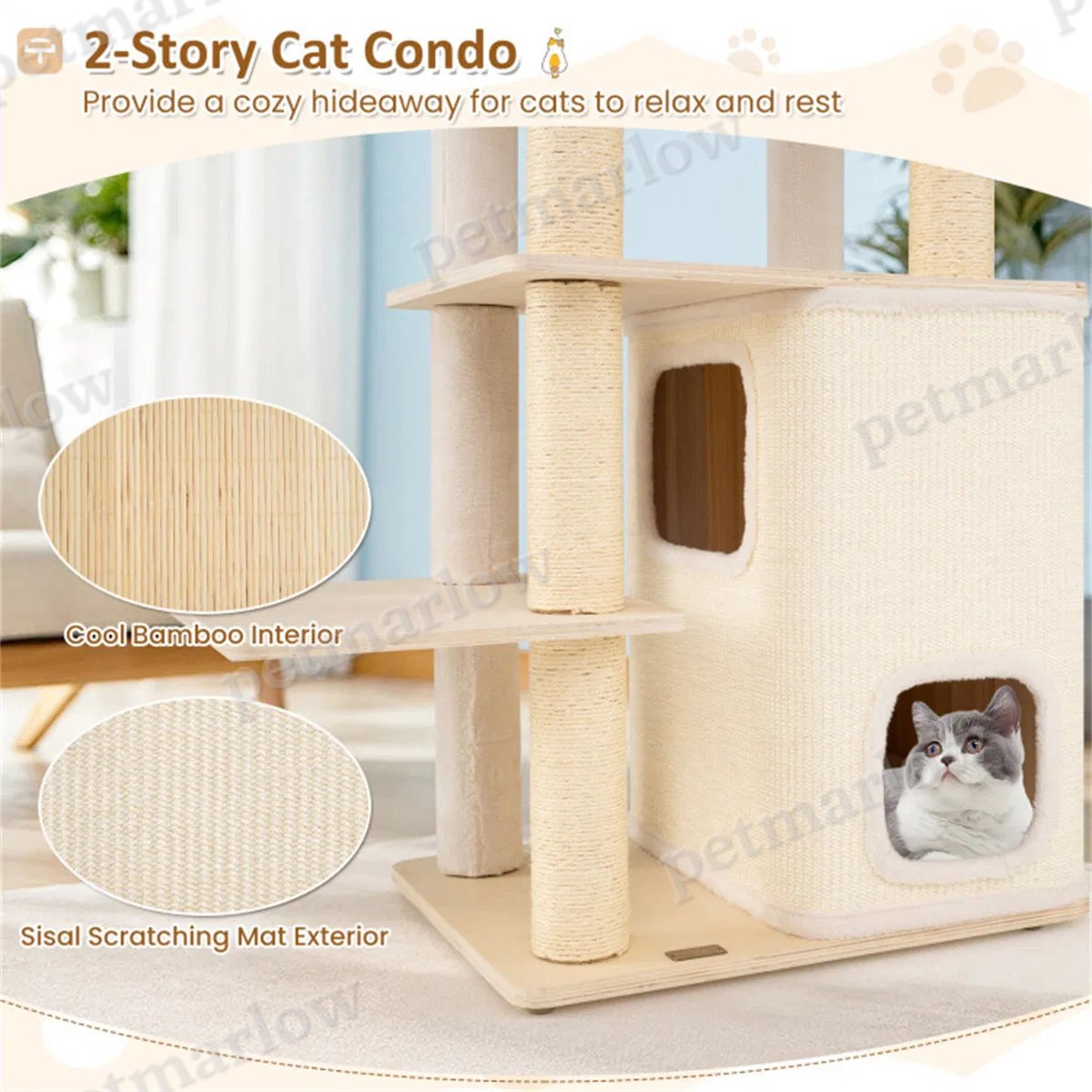 Wooden Cat Tree with 2-Story Condo and Scratching Posts – view 4