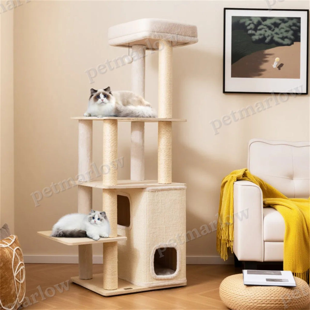 Wooden Cat Tree with 2-Story Condo and Scratching Posts – view 5