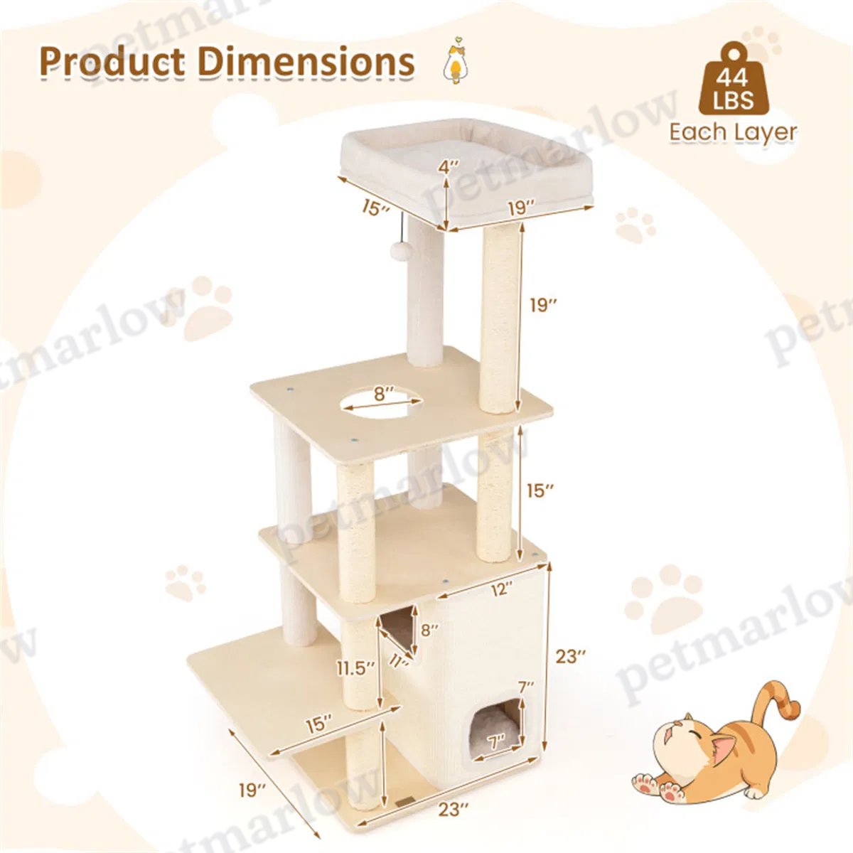 Wooden Cat Tree with 2-Story Condo and Scratching Posts – view 6