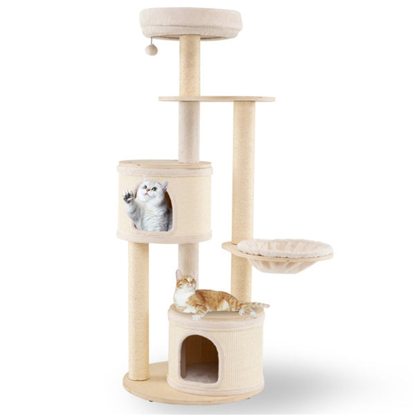 Wooden Cat Tree With Scratching Posts and Condos
