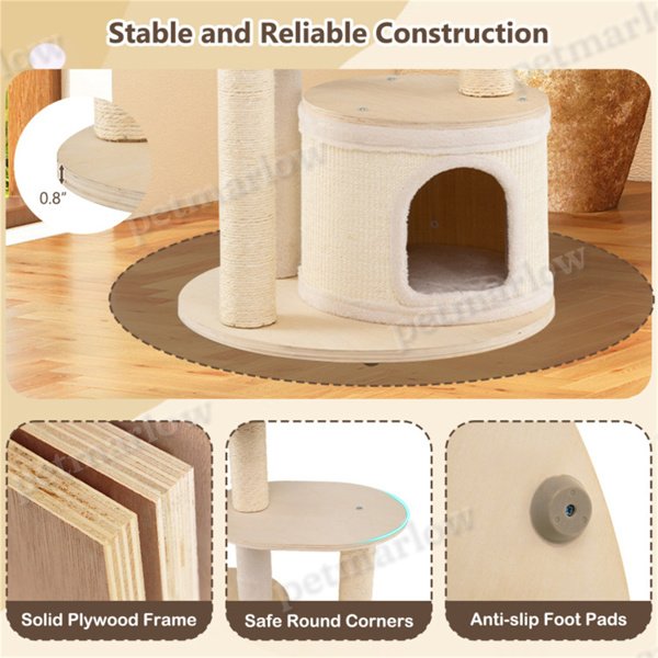 Wooden Cat Tree With Scratching Posts and Condos – view 2