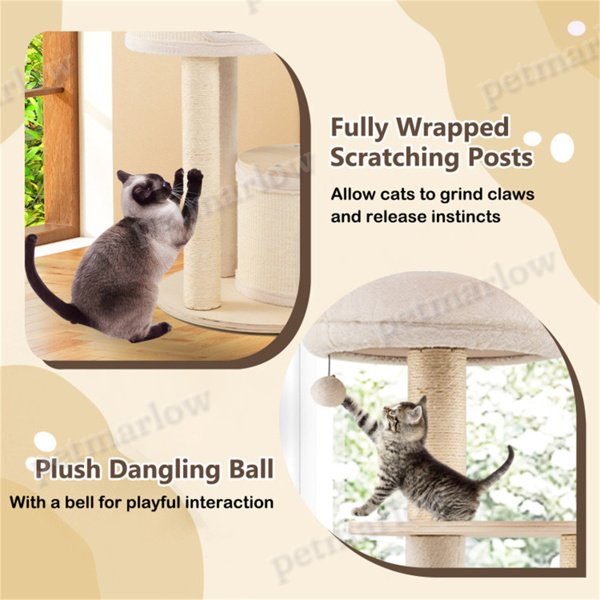 Wooden Cat Tree With Scratching Posts and Condos – view 3