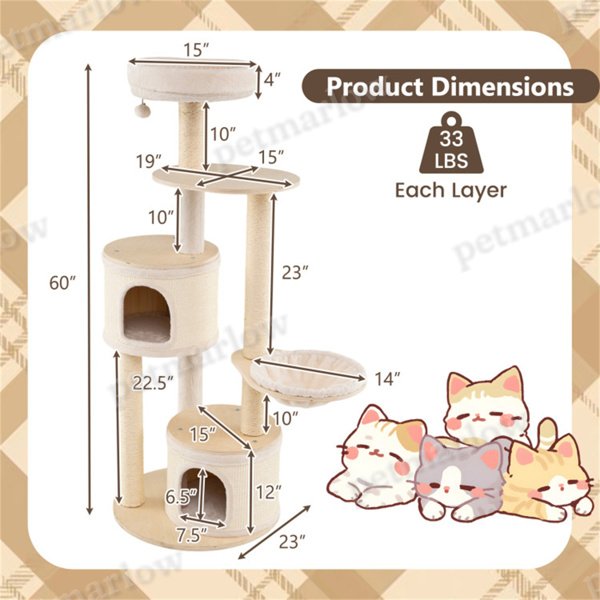 Wooden Cat Tree With Scratching Posts and Condos – view 4
