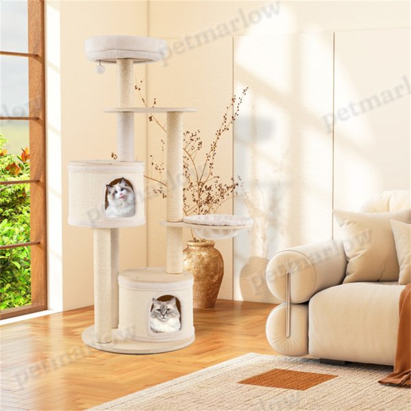 Wooden Cat Tree With Scratching Posts and Condos – view 5