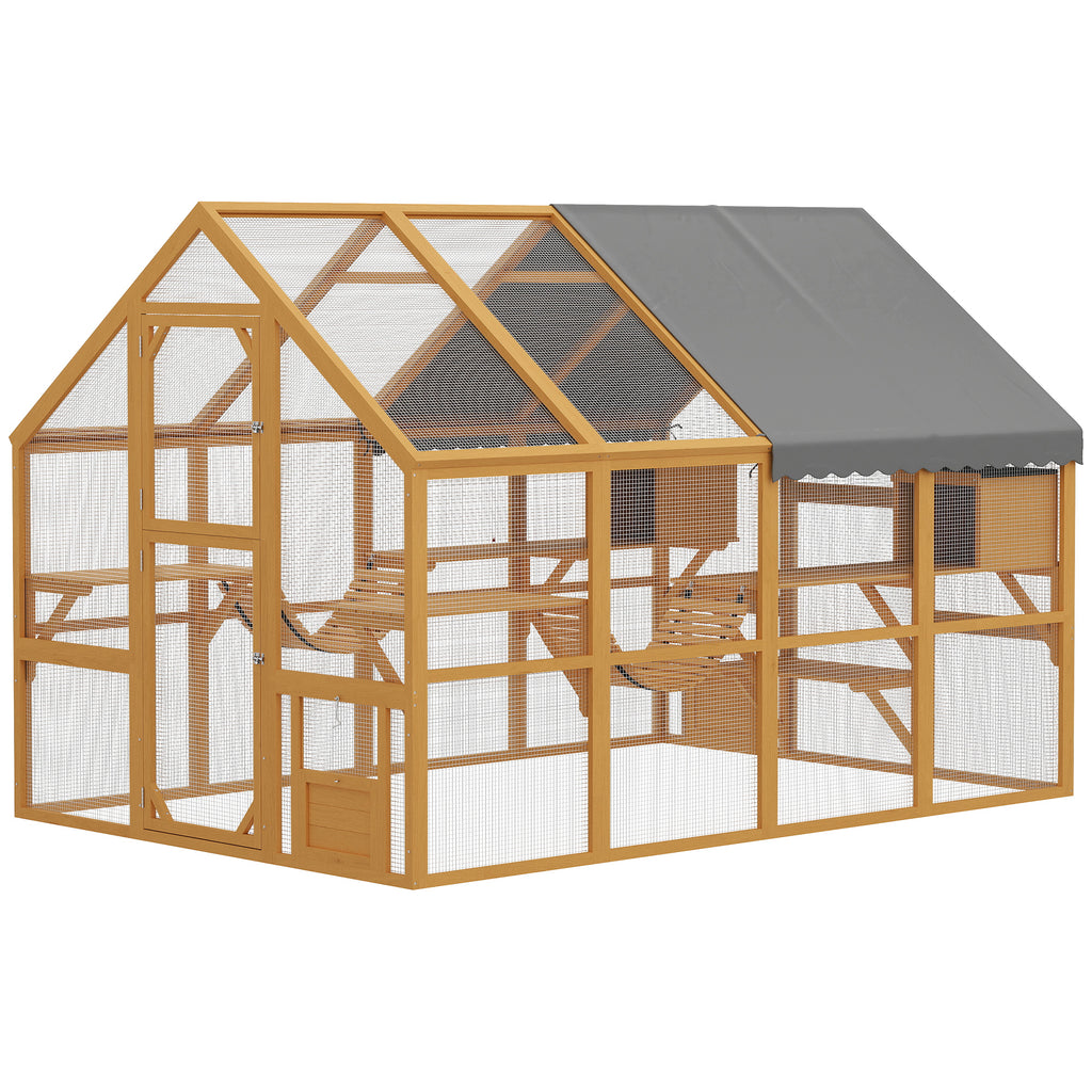 Wooden Catio Outdoor Cat Enclosure for Cats – Yellow / 1240x740x230 mm