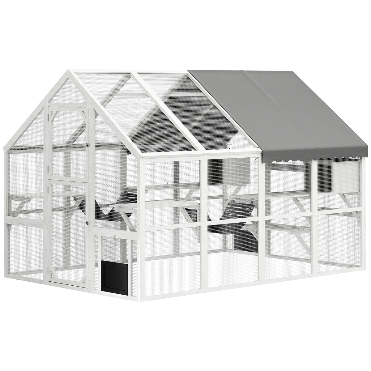 Wooden Catio Outdoor Cat Enclosure for Cats with Waterproof Cover – White / 1240x740x230 mm