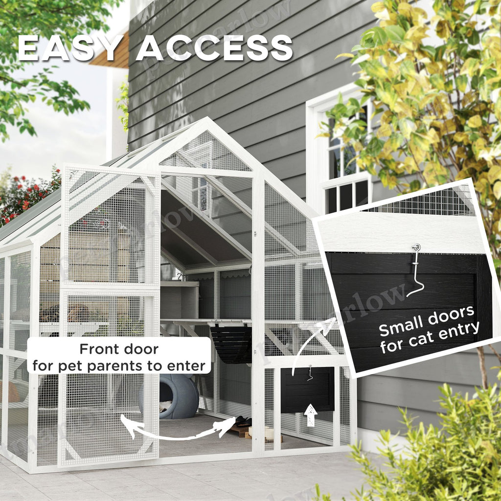 Wooden Catio Outdoor Cat Enclosure for Cats with Waterproof Cover – view 3