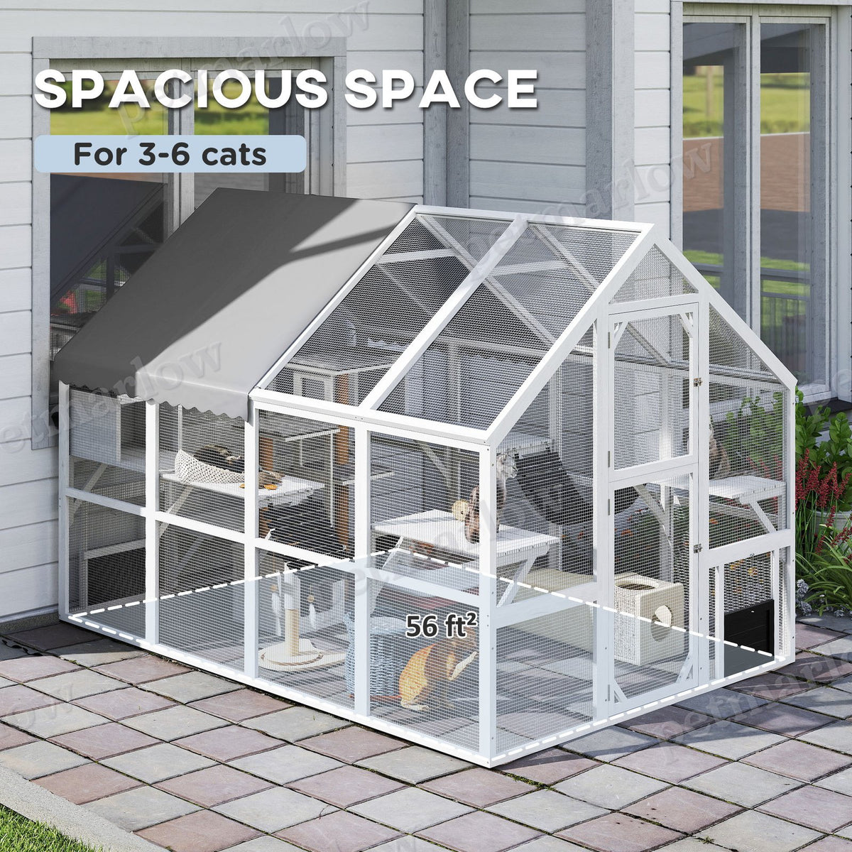Wooden Catio Outdoor Cat Enclosure for Cats with Waterproof Cover – view 5