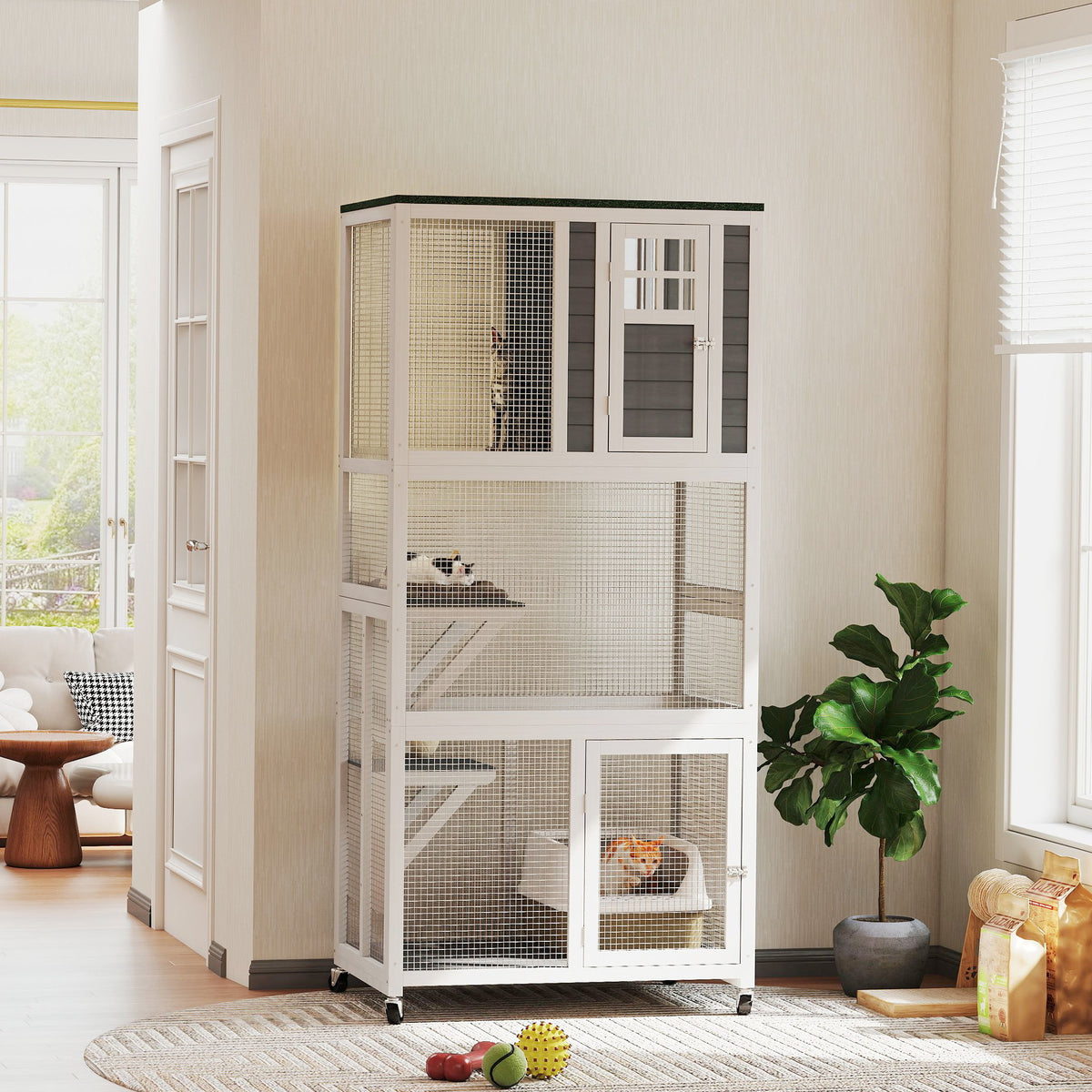 Wooden Catio Outdoor Cat Enclosure with Weather Protection