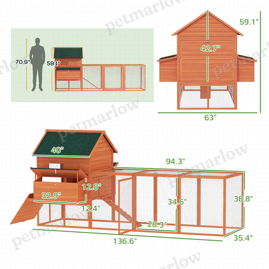 Wooden Chicken Coop for 4-6 Chickens with Outdoor Run – view 6