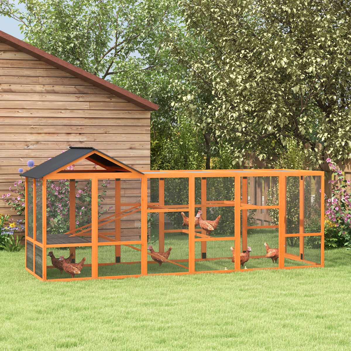 Wooden Chicken Coop Run for 6-10 Chickens with Storage