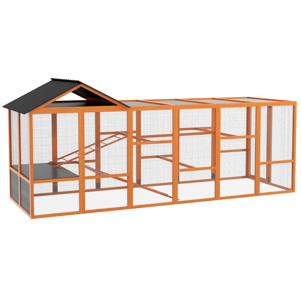 Wooden Chicken Coop Run for 6-10 Chickens with Storage – Orange / 1250x285x650 mm