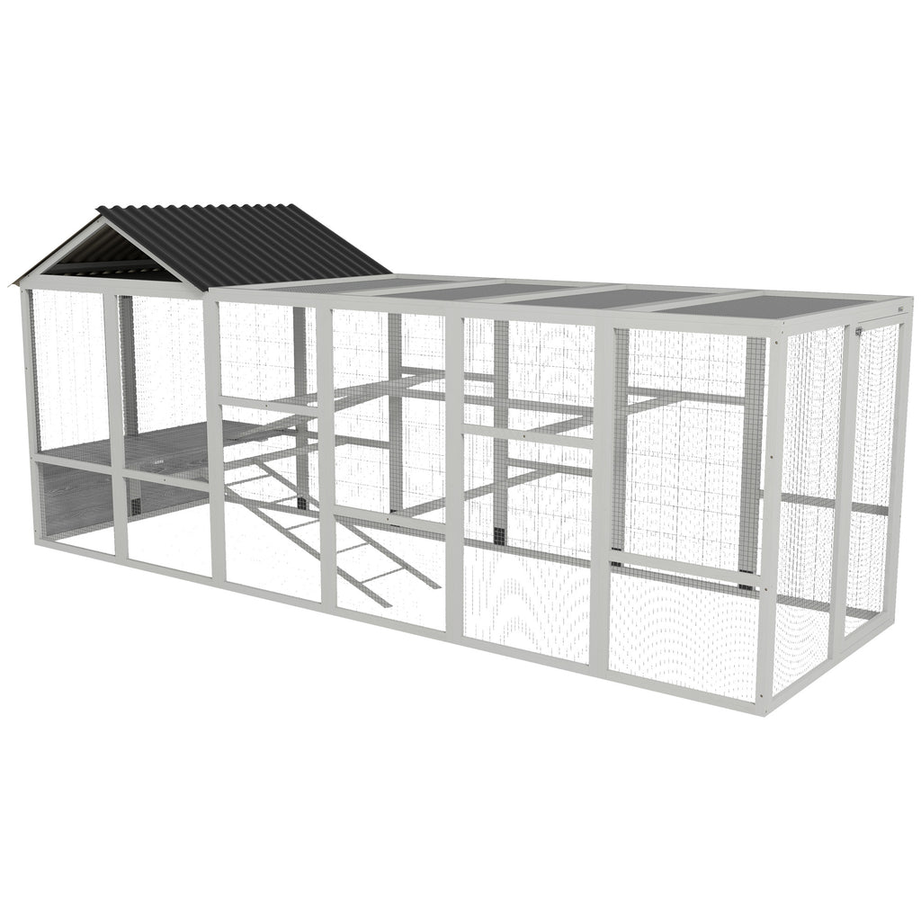 Wooden Chicken Coop Run for 6-10 Chickens – Gray / 1250x305x650 mm