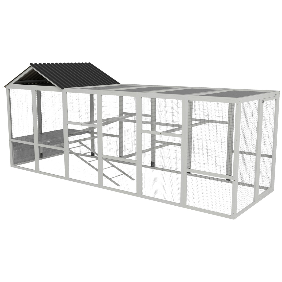 Wooden Chicken Coop Run for 6-10 Chickens – Gray / 1250x305x650 mm