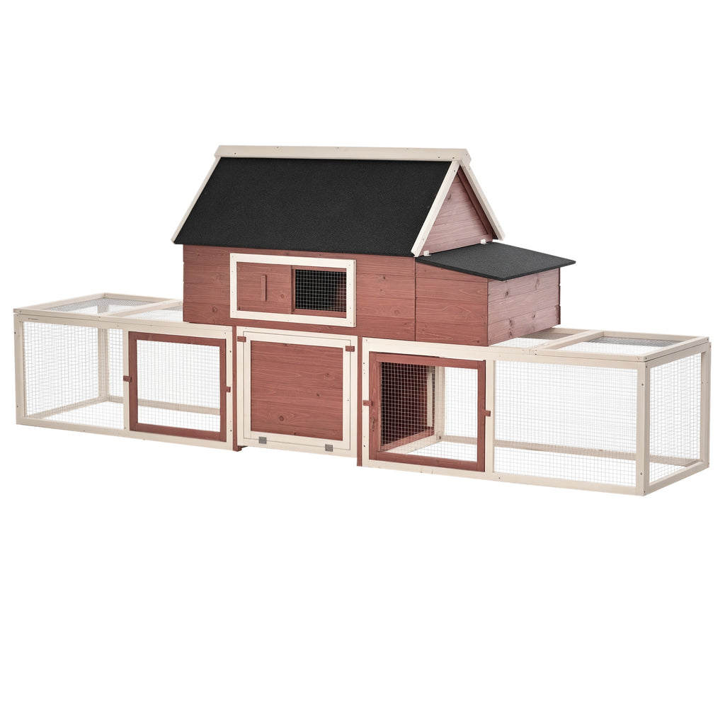 Wooden Chicken Coop with Nesting Box and Double Runs – Reddish Brown and White / 1190x630x190 mm