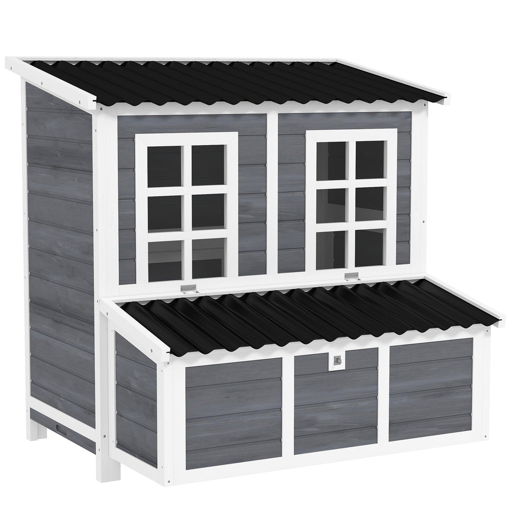Wooden Chicken Coop with Nesting Box and Pull-Out Tray – Light Gray / 1070x650x340 mm