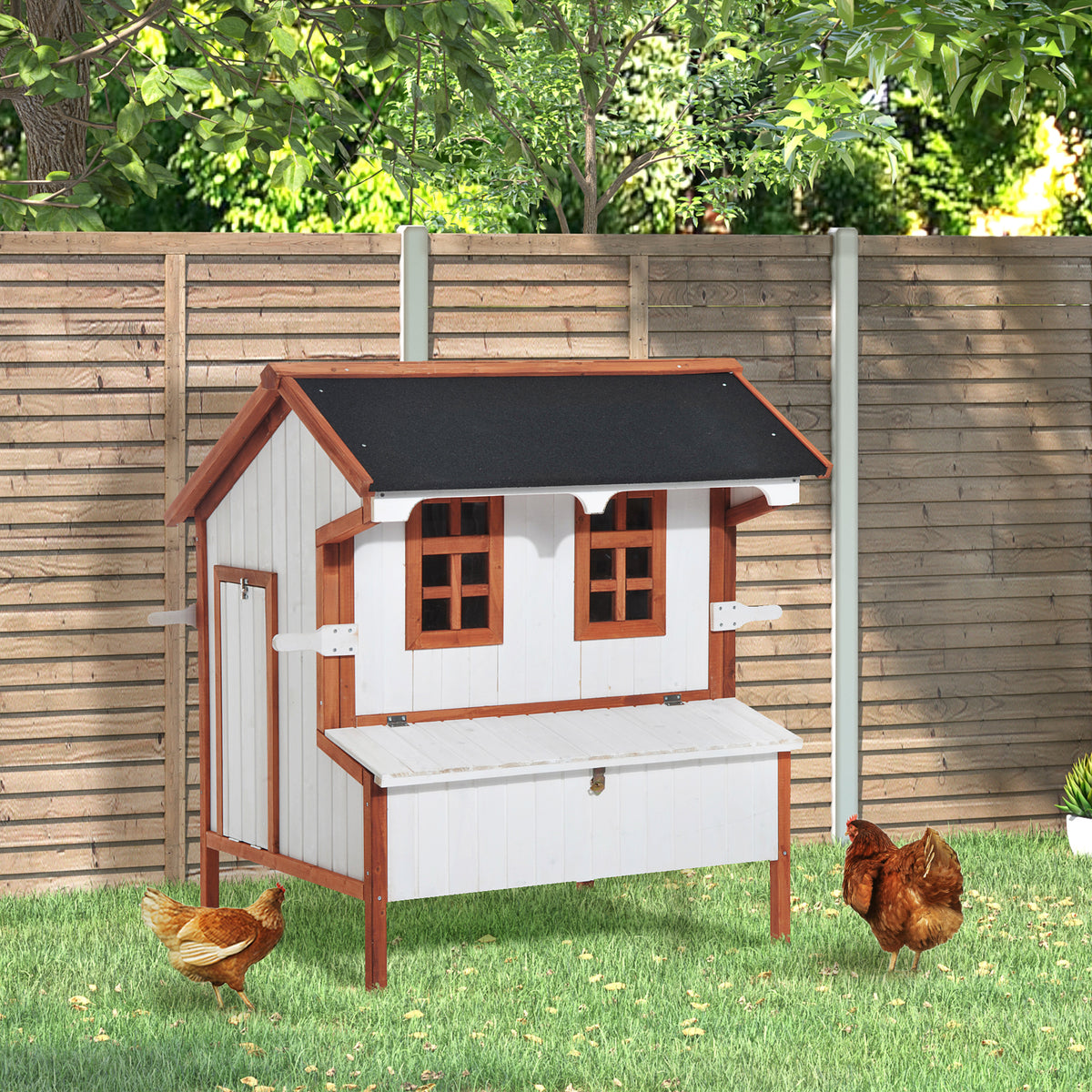 Wooden Chicken Coop with Nesting Box and Ramp Access