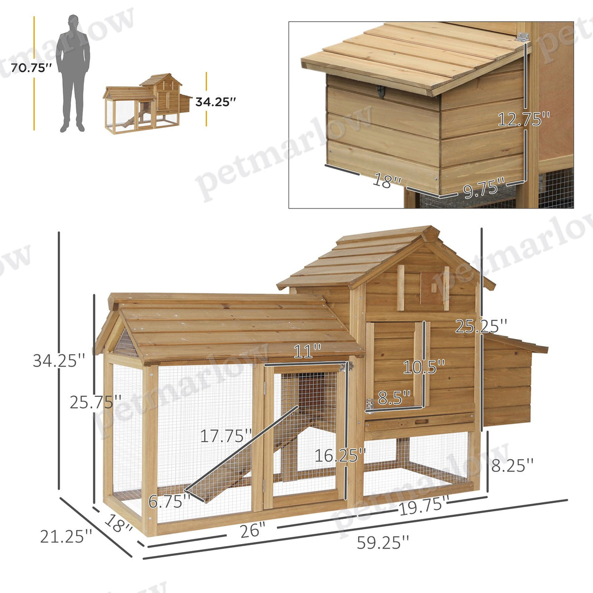 Wooden Chicken Coop with Nesting Box and Removable Tray – view 4