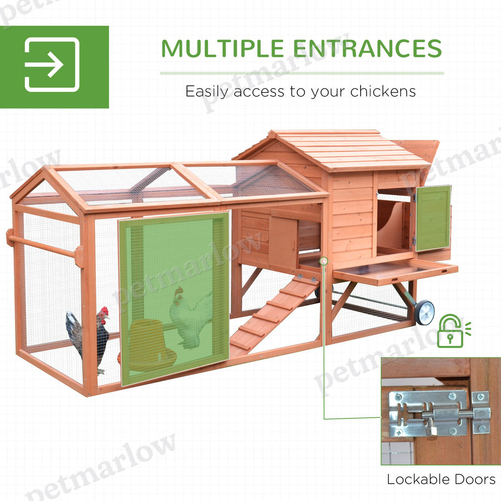 Wooden Chicken Coop with Nesting Box and Wheels – view 4